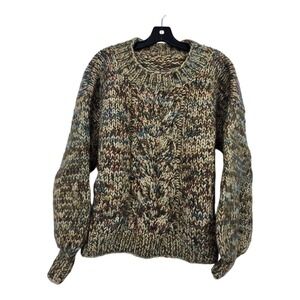 Hand Knitted Chunky Cable Knit Sweater Unisex LG XL Multicolor Handmade Artisan